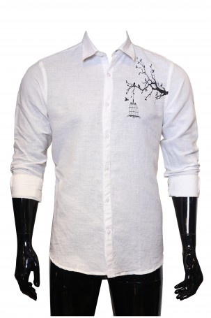 White With Bird Print