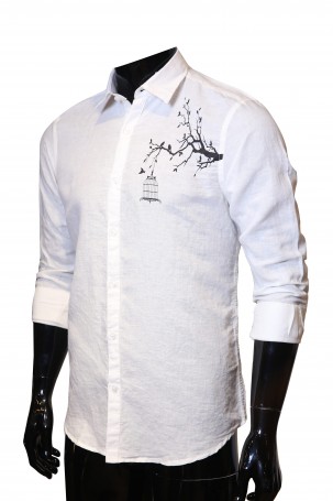 White With Bird Print