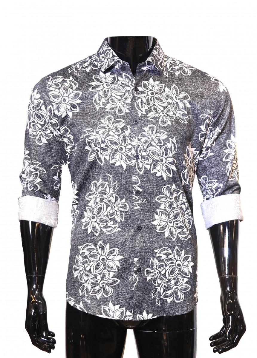 Ash White Print Formal Shirt