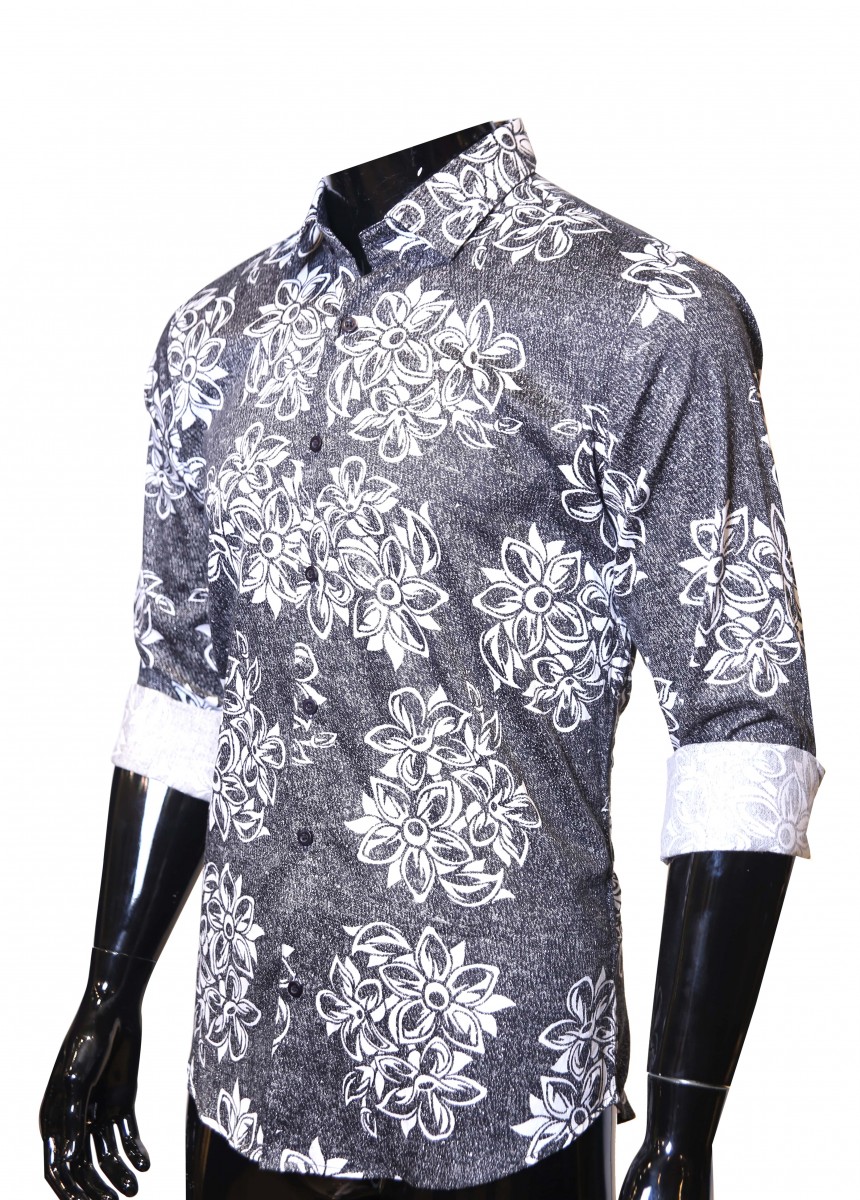 Ash White Print Formal Shirt